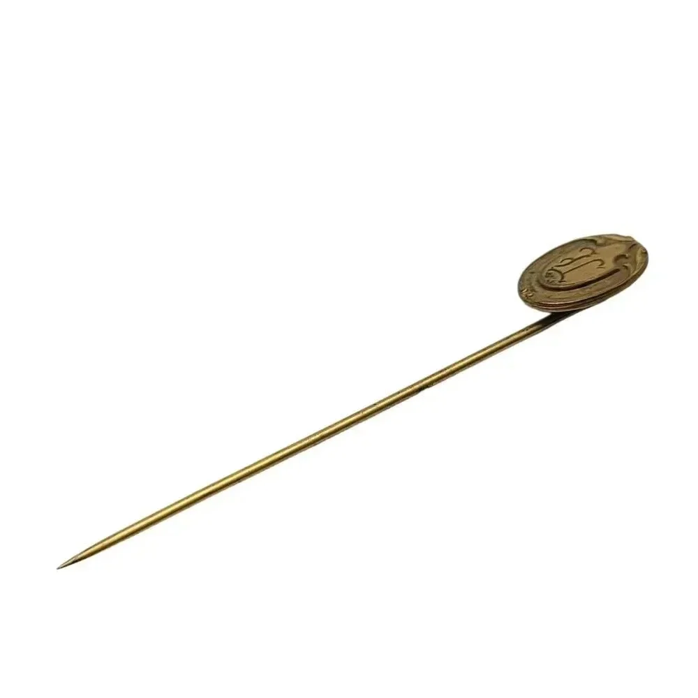 Engraved Initial U Oval Embellished Gold Tone Stick Pin Vintage 3